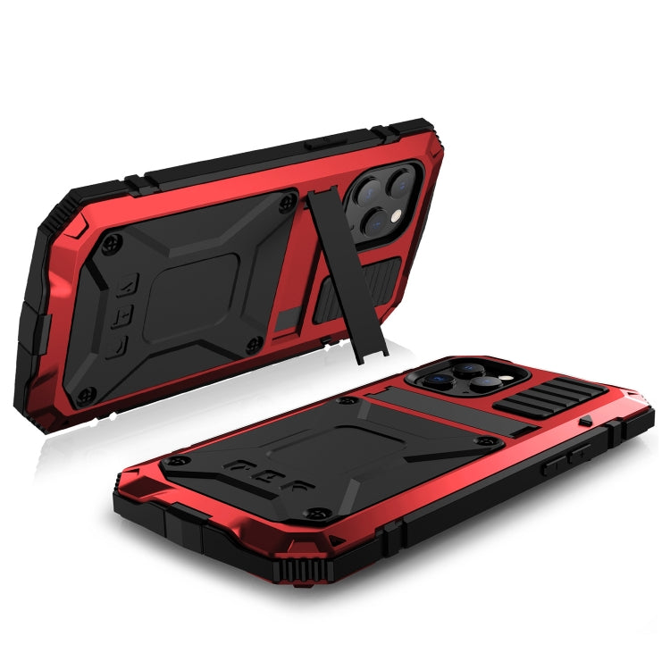 For iPhone 12 Pro Max R-JUST Shockproof Waterproof Dust-proof Metal + Silicone Protective Case with Holder(Red) - free shipping - PMC TechLife - Order now!