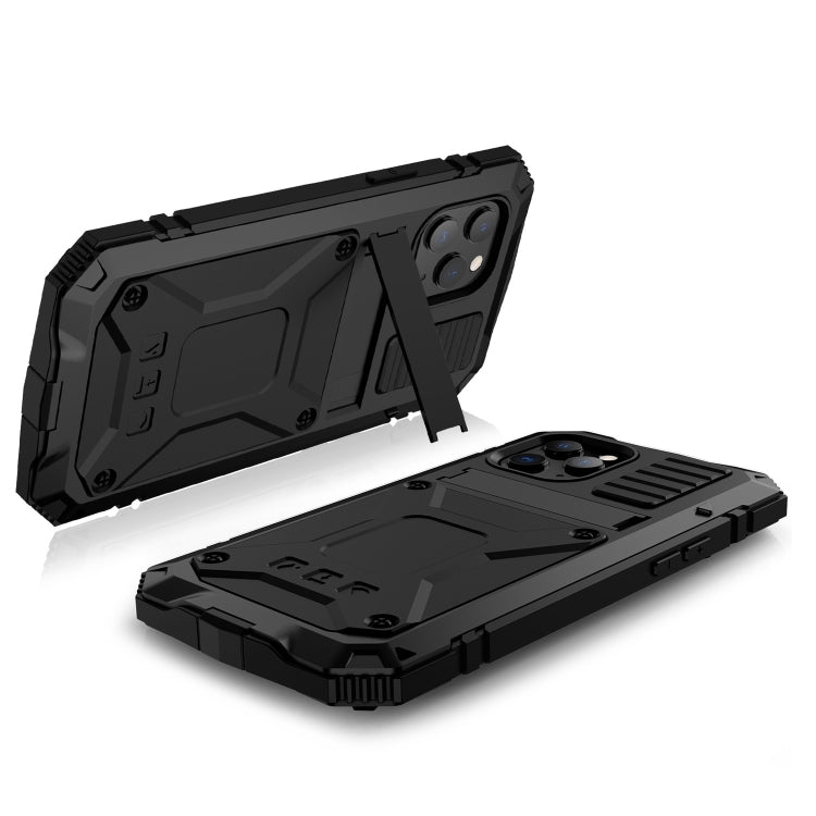 For iPhone 12 / 12 Pro R-JUST Shockproof Waterproof Dust-proof Metal + Silicone Protective Case with Holder(Black) - free shipping - PMC TechLife - Order now!
