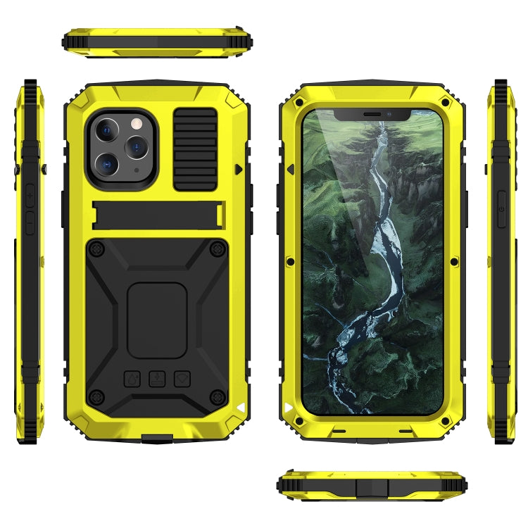 For iPhone 12 / 12 Pro R-JUST Shockproof Waterproof Dust-proof Metal + Silicone Protective Case with Holder(Yellow) - iPhone 12 / 12 Pro Cases by R-JUST | Online Shopping South Africa | PMC TechLife | Buy Now Pay Later Mobicred