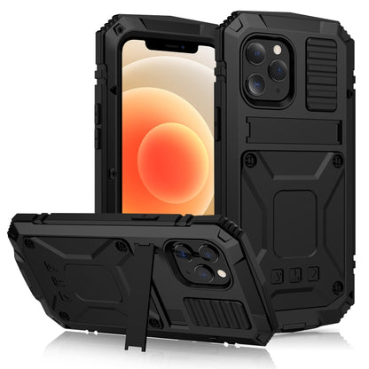 For iPhone 12 mini R-JUST Shockproof Waterproof Dust-proof Metal + Silicone Protective Case with Holder (Black) - free shipping - PMC Jewellery - Order now!