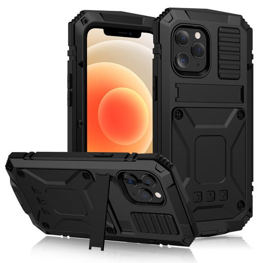 For iPhone 12 mini R-JUST Shockproof Waterproof Dust-proof Metal + Silicone Protective Case with Holder (Black) - free shipping - PMC Jewellery - Order now!