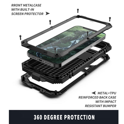 For iPhone 12 mini R-JUST Shockproof Waterproof Dust-proof Metal + Silicone Protective Case with Holder (Black) - free shipping - PMC Jewellery - Order now!