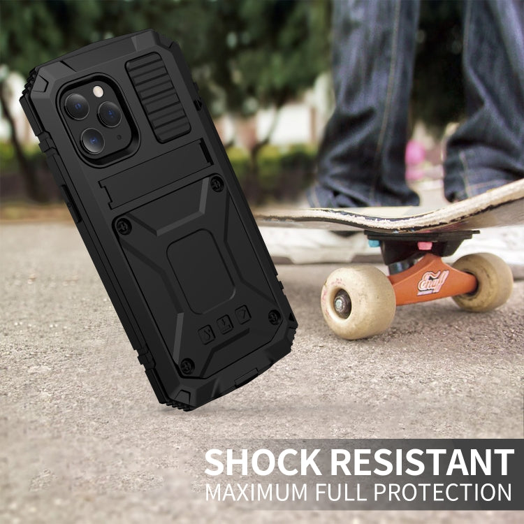 For iPhone 12 mini R-JUST Shockproof Waterproof Dust-proof Metal + Silicone Protective Case with Holder (Black) - free shipping - PMC Jewellery - Order now!