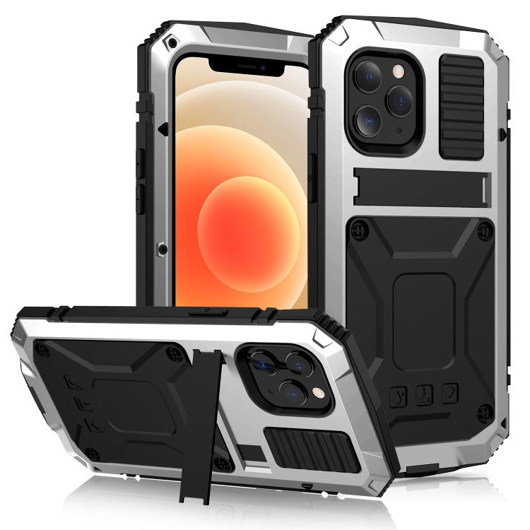 For iPhone 12 mini R-JUST Shockproof Waterproof Dust-proof Metal + Silicone Protective Case with Holder (Silver) - iPhone 12 mini Cases by R-JUST | Online Shopping South Africa | PMC TechLife | Buy Now Pay Later Mobicred
