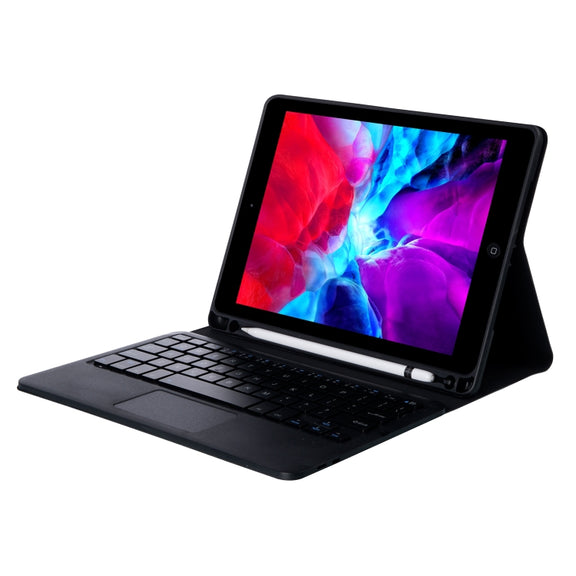T098B-A Pressed Skin Texture TPU Detachable Candy Colors Bluetooth Keyboard Tablet Case for iPad Air 4 10.9 inch (2020), with Stand & Pen Slot & Touch(Black)