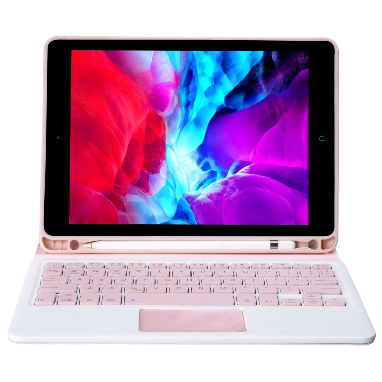 T098B-A Pressed Skin Texture TPU Detachable Candy Colors Bluetooth Keyboard Tablet Case for iPad Air 4 10.9 inch (2020), with Stand & Pen Slot & Touch(Pink)