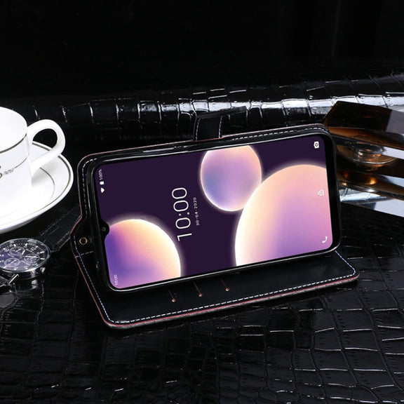 For Wiko View4 Lite idewei Crocodile Texture Horizontal Flip Leather Case with Holder & Card Slots & Wallet(Dark Blue)