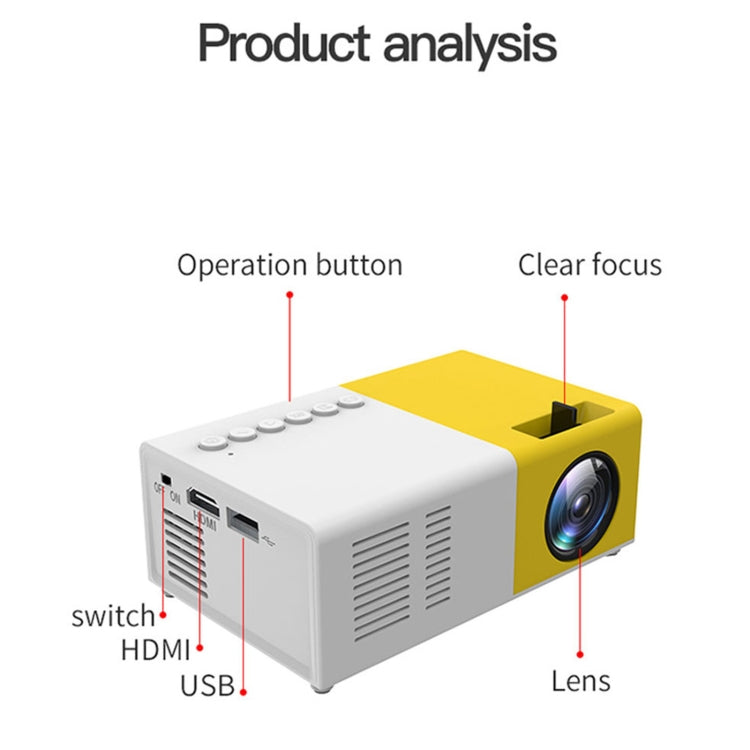 J9 1920x1080P 15 ANSI Portable Home Theater Mini LED HD Digital Projector, Basic Version, AU Plug(Black White)