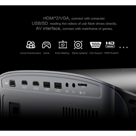 YG610 1280x768P Portable Home Theater LED HD Digital Projector, Support Mobile Phone Plug-in Connection