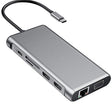 12 in 1 HDMI x2 + USB3.0 + USB2.0 + PD Charging + VGA + RJ45 + 3.5mm Jack + TF/SD x2 Type-C / USB-C HUB Docking Station(Dark Grey) - USB HUB by PMC TechLife | Online Shopping South Africa | PMC TechLife | Buy Now Pay Later Mobicred