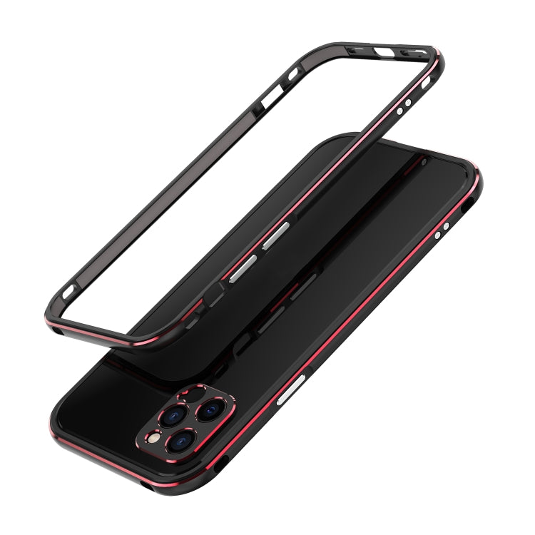 For iPhone 12 Aurora Series Lens Protector + Metal Frame Protective Case(Black Red) - iPhone 12 / 12 Pro Cases by PMC TechLife | Online Shopping South Africa | PMC TechLife
