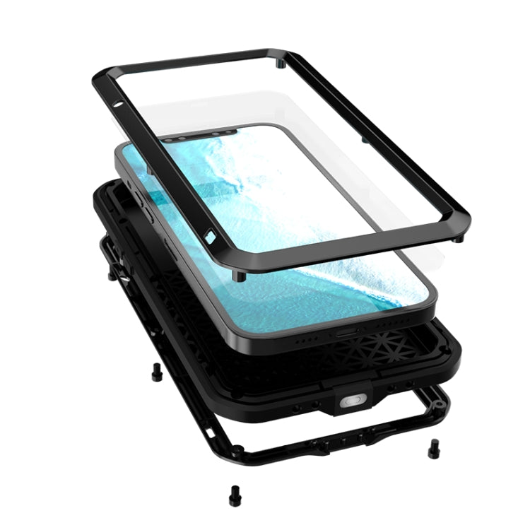 For iPhone 12 Pro Max LOVE MEI Metal Shockproof Life Water-resistant Dustproof Protective Case(Black)