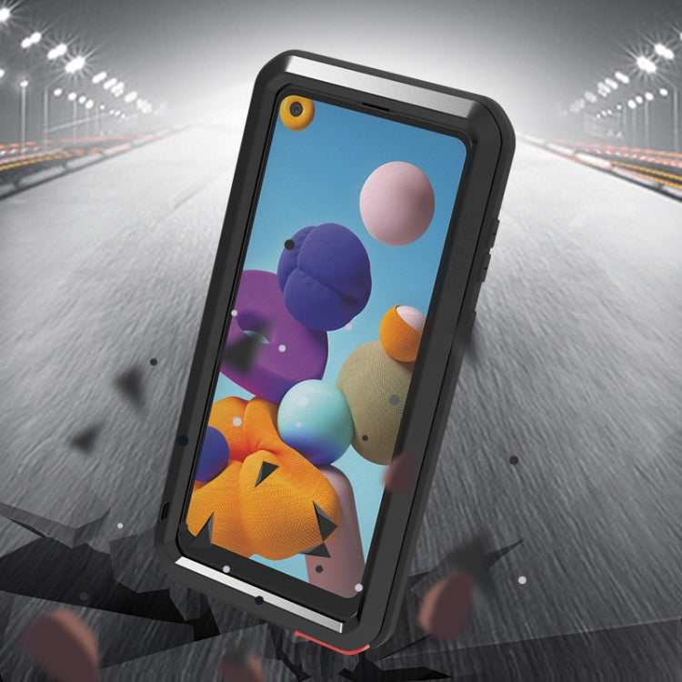 For Samsung Galaxy A21 (US Version) LOVE MEI Metal Shockproof Waterproof Dustproof Protective Case with Glass(White) - free shipping - PMC TechLife - Order now!