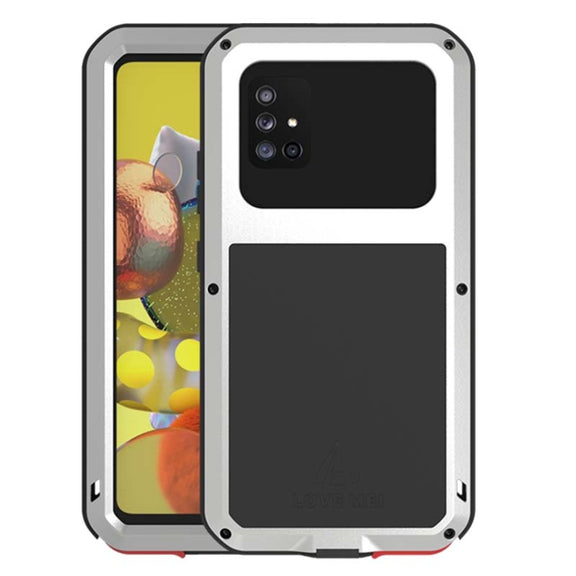 For Samsung Galaxy A51 5G LOVE MEI Metal Shockproof Water-resistant Dustproof Protective Case with Glass(Silver)
