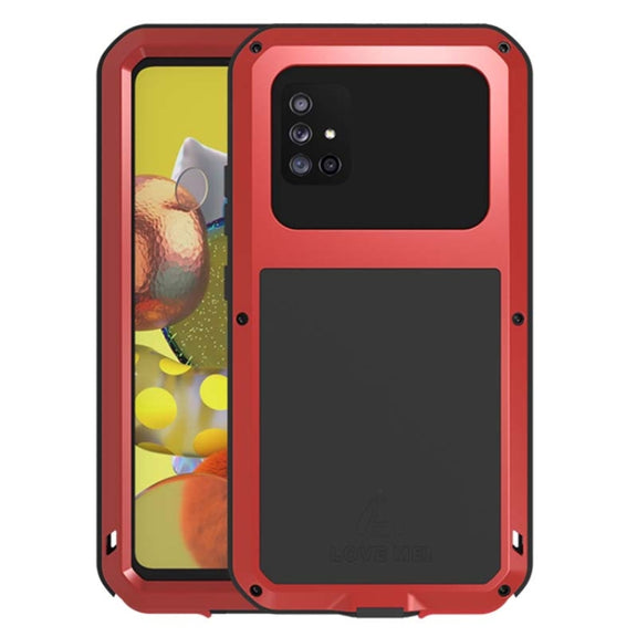 For Samsung Galaxy A51 5G LOVE MEI Metal Shockproof Water-resistant Dustproof Protective Case with Glass(Red)