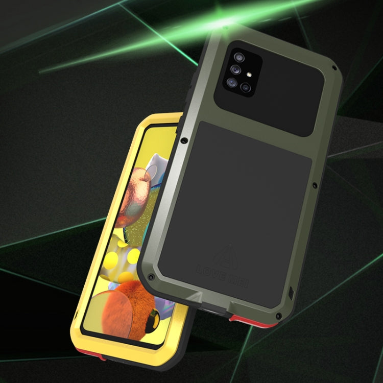 For Samsung Galaxy A51 5G LOVE MEI Metal Shockproof Water-resistant Dustproof Protective Case with Glass(Yellow)
