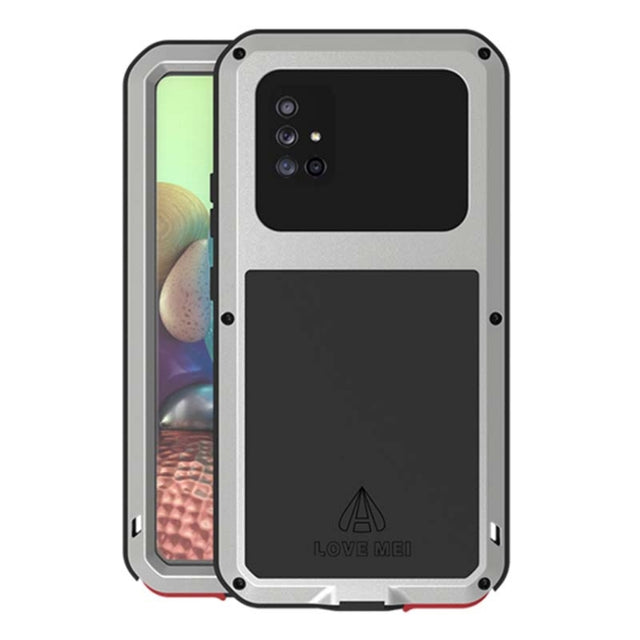 For Samsung Galaxy A71 5G LOVE MEI Metal Shockproof Water-resistant Dustproof Protective Case with Glass(Silver)