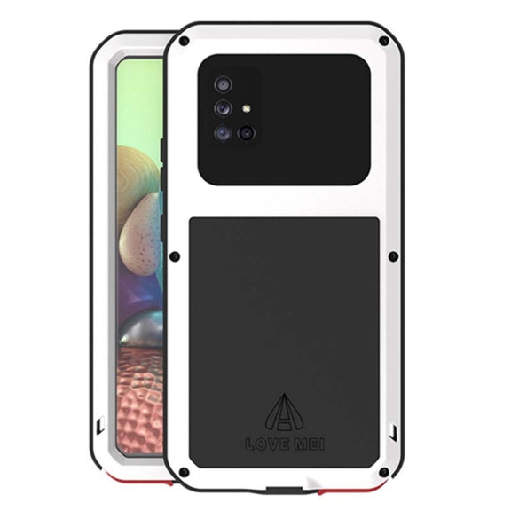 For Samsung Galaxy A71 5G LOVE MEI Metal Shockproof Water-resistant Dustproof Protective Case with Glass(White)
