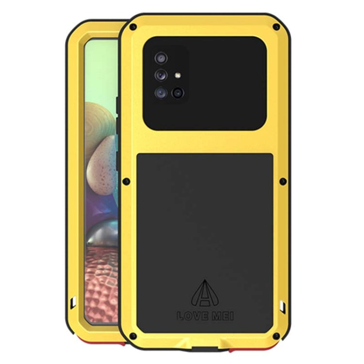 For Samsung Galaxy A71 5G LOVE MEI Metal Shockproof Waterproof Dustproof Protective Case with Glass(Yellow) - Galaxy Phone Cases by LOVE MEI | Online Shopping South Africa | PMC TechLife | Buy Now Pay Later Mobicred