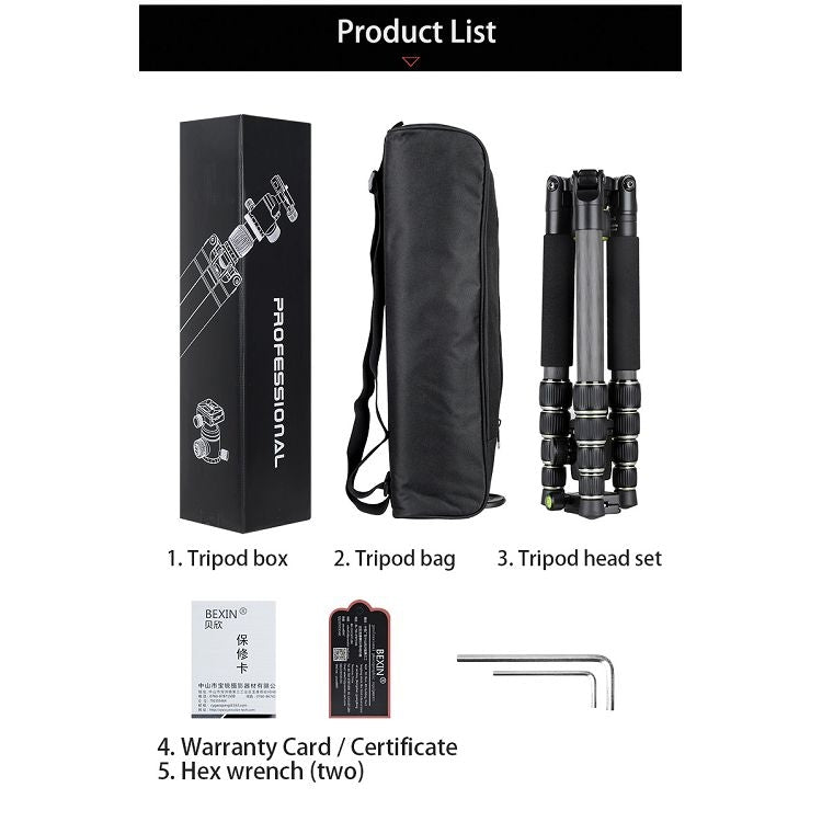 BEXIN BX255C K30 Portable Carbon Fiber Tripod for Camera Dslr - free shipping - PMC Jewellery - Order now!