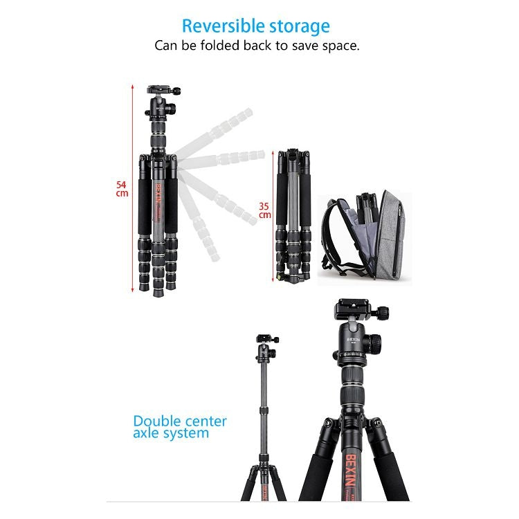 BEXIN BX255C K30 Portable Carbon Fiber Tripod for Camera Dslr - free shipping - PMC Jewellery - Order now!