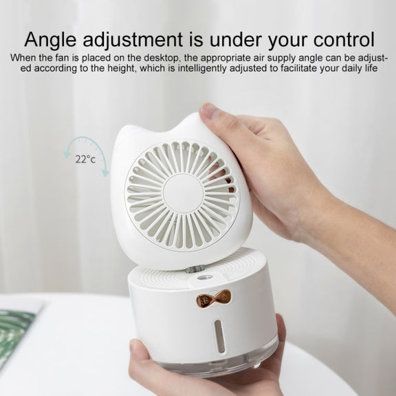 BD-MM1 Cat Shape Household Desktop Rechargeable Spray Humidifier Fan (White)