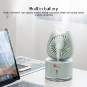 BD-MM1 Cat Shape Household Desktop Rechargeable Spray Humidifier Fan (White)
