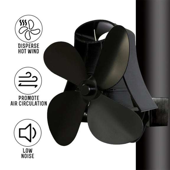 YL-105 4-Blade Aluminum Heat Powered Fireplace Stove Fan(White)