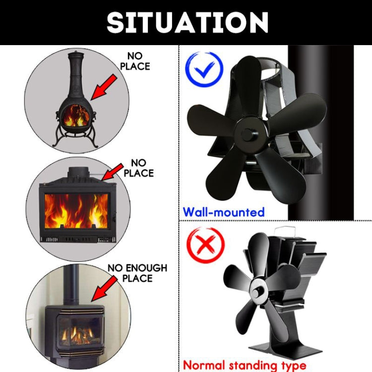 YL-106 5-Blade High Temperature Aluminum Heat Powered Fireplace Stove Fan(Gold)
