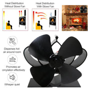 YL201 4-Blade High Temperature Metal Heat Powered Fireplace Stove Fan (Grey)