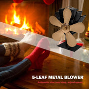 YL602 5-Blade High Temperature Metal Heat Powered Fireplace Stove Fan (Black)