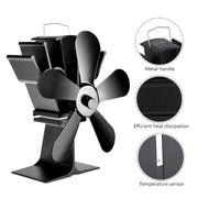 YL602 5-Blade High Temperature Metal Heat Powered Fireplace Stove Fan (Black)