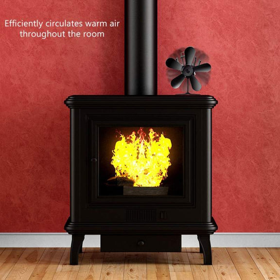 YL602 5-Blade High Temperature Metal Heat Powered Fireplace Stove Fan (Black)