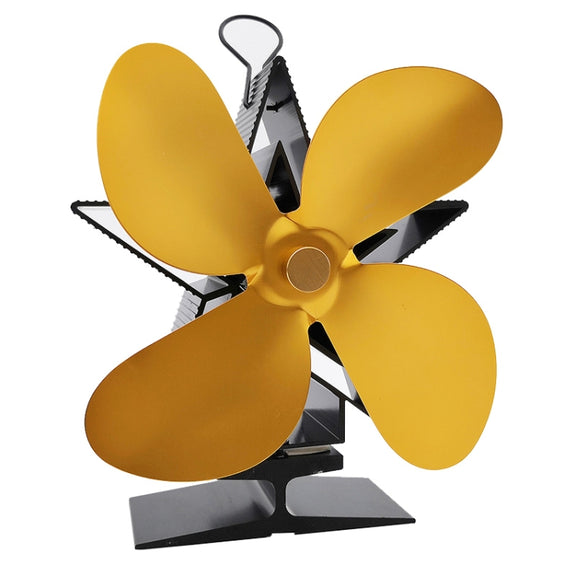 4-Blade Aluminum Heat Powered Fireplace Stove Fan (Gold)