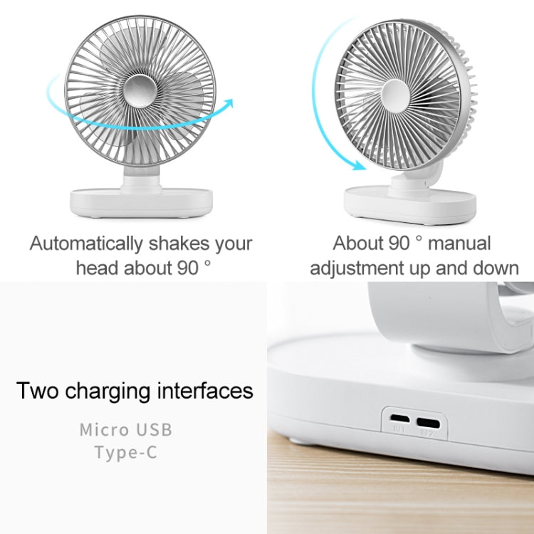 D77 4W Micro USB & USB-C / Type-C Rechargeable Portable Four-speed Adjustable Automatic Head Shaking Desktop Fan(Pink) - free shipping - PMC Jewellery - Order now!