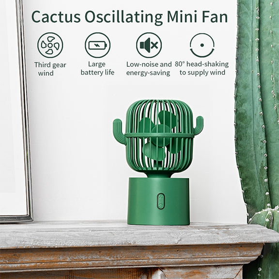 F6 Cactus Portable Mini Fan USB Shaking Head Handheld Desk Electric Fan (Dark Blue)