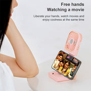 F30 Electroplating Handheld Fan Portable Desktop Folding Mute USB Hanging Neck Fan, Upgraded Version (Pink)