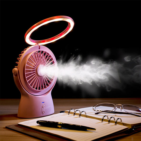 S1 Multi-function Portable USB Charging Mute Desktop Electric Fan Table Lamp, with 3 Speed Control (Pink)