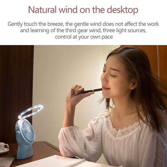 S1 Multi-function Portable USB Charging Mute Desktop Electric Fan Table Lamp, with 3 Speed Control (Mint Green)