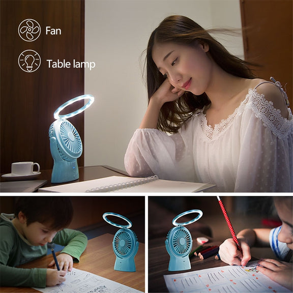 S1 Multi-function Portable USB Charging Mute Desktop Electric Fan Table Lamp, with 3 Speed Control (Sky Blue)
