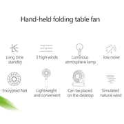 S2 Portable Foldable Handheld Electric Fan, with 3 Speed Control & Night Light (Sky Blue)