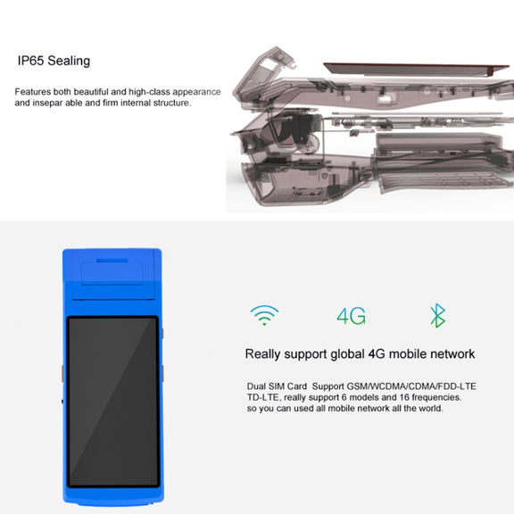 PDA-5501 Multi-function 5.5 inch IPS Screen IP65 Protection All-in-one Intelligent Terminal, Built-in Thermal Line Printer & MIC & Speaker, Support WiFi & Bluetooth & GPS(Black)