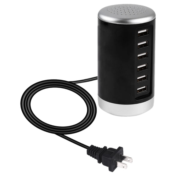 XLD4 30W 6-USB Ports Charger Station Power Adapter AC100-240V, US Plug(Black)