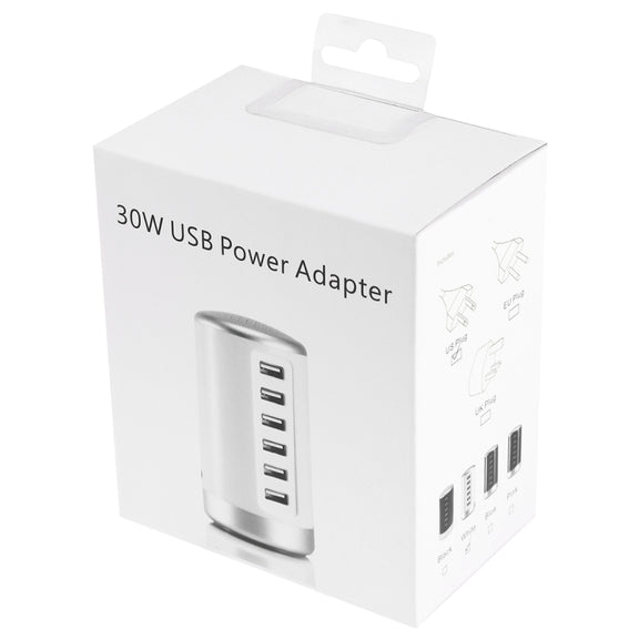 XLD4 30W 6-USB Ports Charger Station Power Adapter AC100-240V, US Plug(Black)