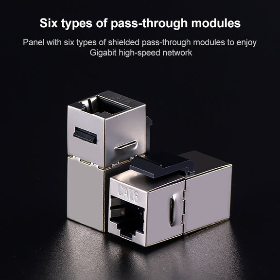 CAT.6 Shielded Pass-through Network Module, Dual Ports Panel + Shielded Pass-through + Telephone Socket (Gold)