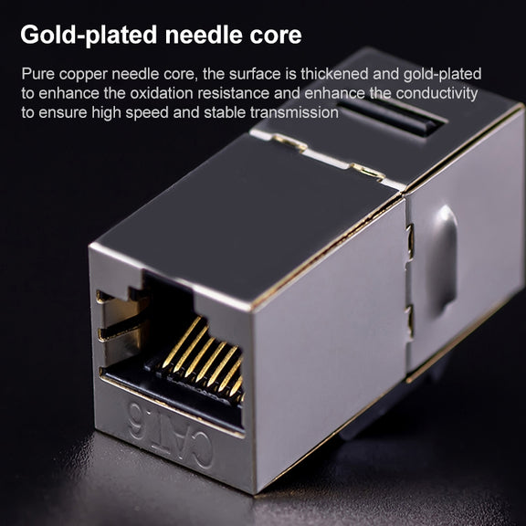 CAT.6 Shielded Pass-through Network Module, Single Port Panel + Shielded Pass-through (Gold)