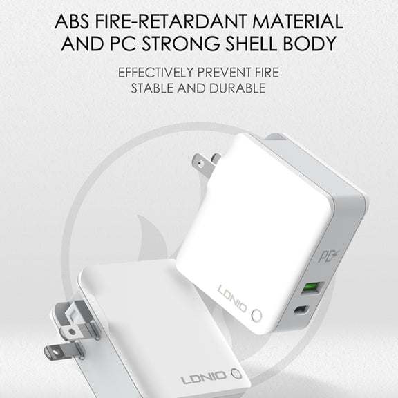LDNIO A4403C 30W PD + Auto-id Foldable Fast Travel Charger with 1m 8 Pin Cable, UK Plug