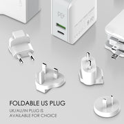 LDNIO A4403C 30W PD + Auto-id Foldable Fast Travel Charger with 1m 8 Pin Cable, UK Plug