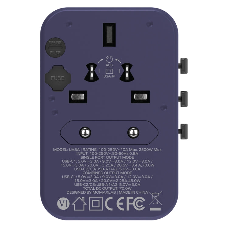 MOMAX 1-World UA8 PD 70W Fast Charger Power Adapter(Purple) - free shipping - PMC TechLife - Order now!