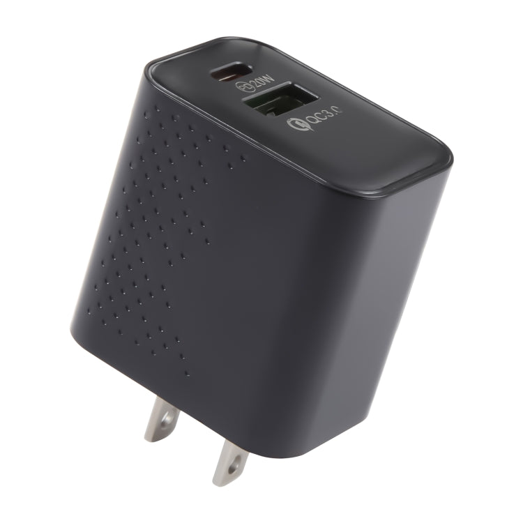LZ-105A+C PD 20W USB-C/Type-C+QC 3.0 USB Ports Dot Pattern Travel Charger, US Plug(Black) - free shipping - PMC Jewellery - Order now!